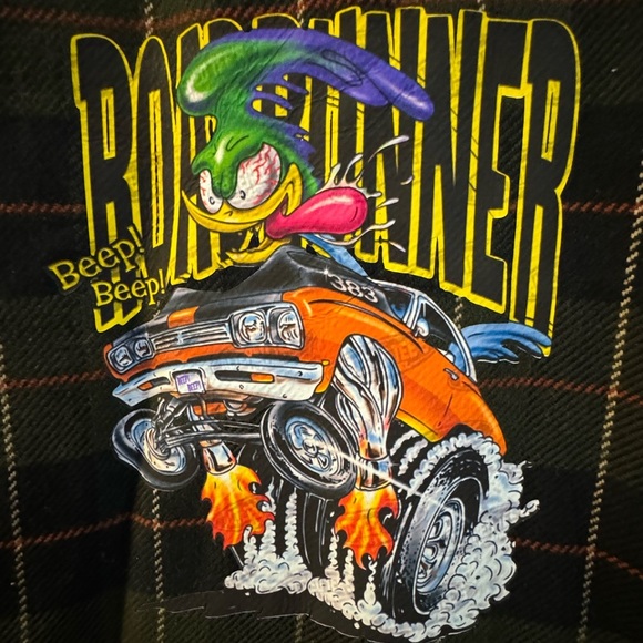 Upcycled Distressed Flannel Shirt Roadrunner Handcraftedl Bleached LG 100% Cottn - Picture 10 of 14